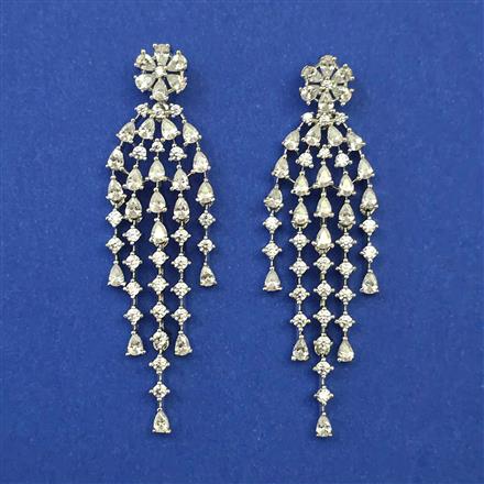 American Diamond Classic Earring with Rhodium Plating 2 Tone Plating