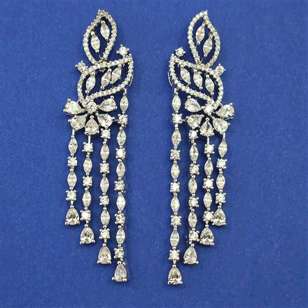 American Diamond Classic Earring with Rhodium Plating 2 Tone Plating