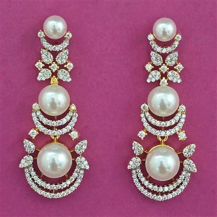 American Diamond Pearl Earring with Rhodium Plating 2 Tone Plating