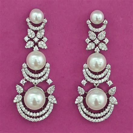 American Diamond Pearl Earring with Rhodium Plating 2 Tone Plating
