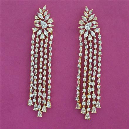 American Diamond Long Earring with Rhodium Plating 2 Tone Plating