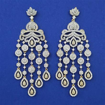 American Diamond Long Earring with Rhodium Plating 2 Tone Plating
