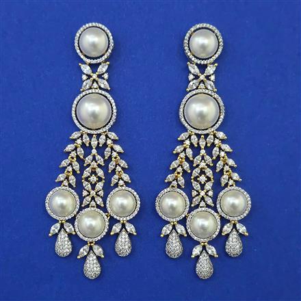 American Diamond Pearl Earring with Rhodium Plating 2 Tone Plating