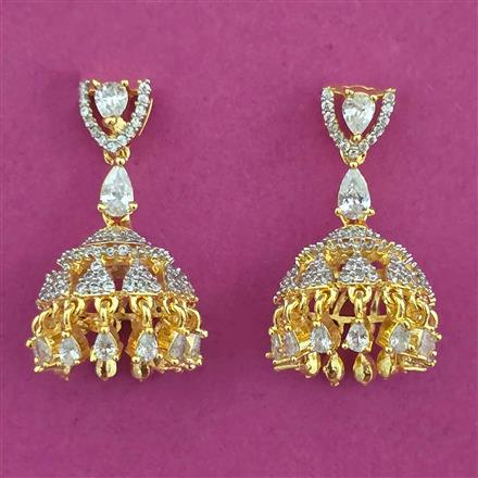 American Diamond Jhumki with Rhodium Plating 2 Tone Plating