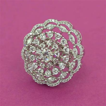 American Diamond Adjustable Ring with Rhodium Plating 2 Tone Plating Mehndi Plating Carat Plating