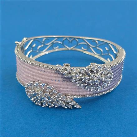 American Diamond Broad Kada with Rhodium Plating