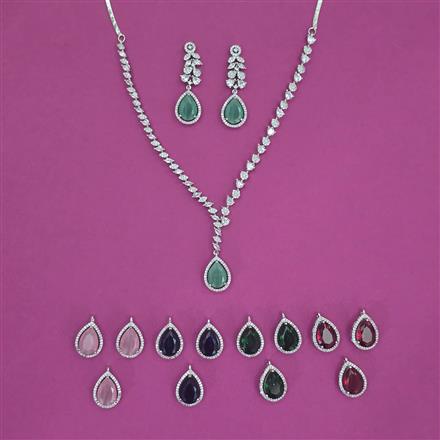 American Diamond Changeable Necklace with Rhodium Plating