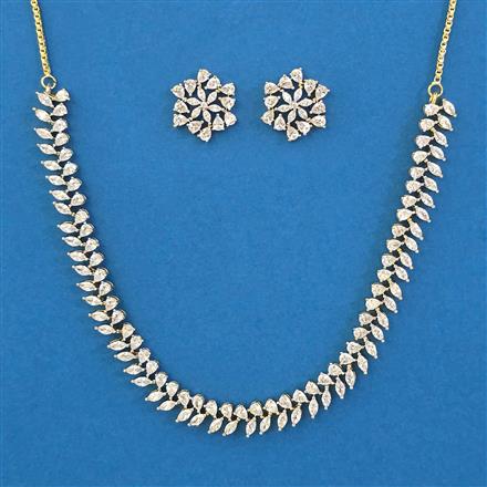 American Diamond Delicate Necklace with Rhodium Plating 2 Tone Plating