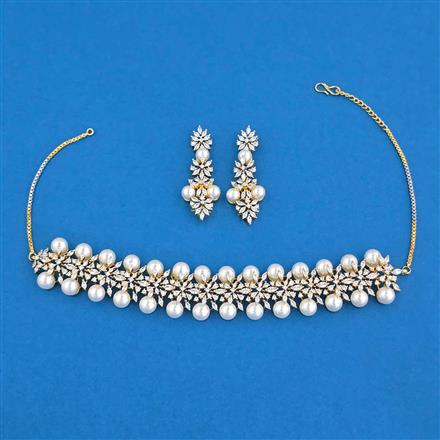 American Diamond Pearl Necklace with Rhodium Plating 2 Tone Plating