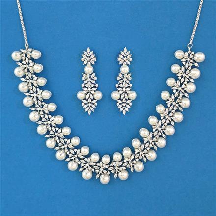 American Diamond Pearl Necklace with Rhodium Plating 2 Tone Plating