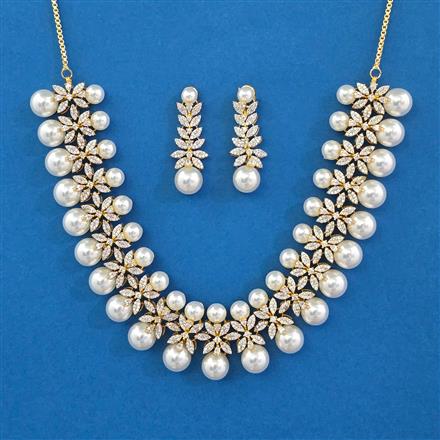 American Diamond Pearl Necklace with 2 Tone Plating
