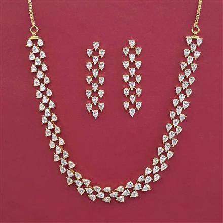 American Diamond Delicate Necklace with Rhodium Plating 2 Tone Plating