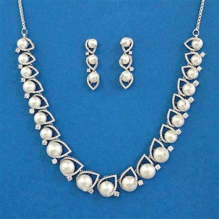 American Diamond Pearl Necklace with Rhodium Plating 2 Tone Plating