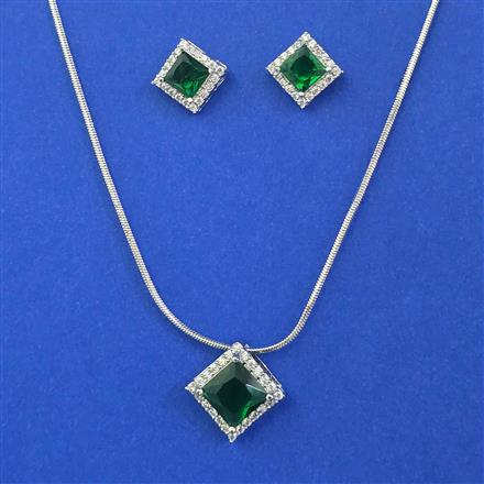 American Diamond Delicate Pendant Set with Rhodium Plating