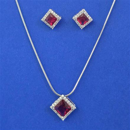 American Diamond Delicate Pendant Set with Rhodium Plating
