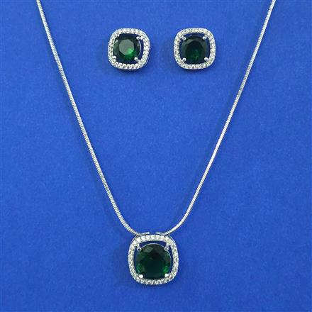 American Diamond Delicate Pendant Set with Rhodium Plating