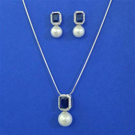American Diamond Pearl Pendant Set with Rhodium Plating
