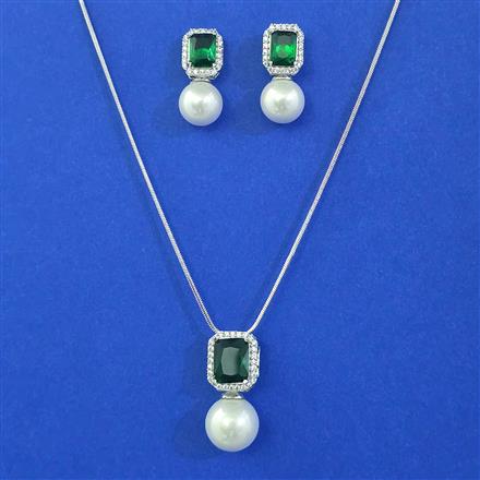 American Diamond Pearl Pendant Set with Rhodium Plating