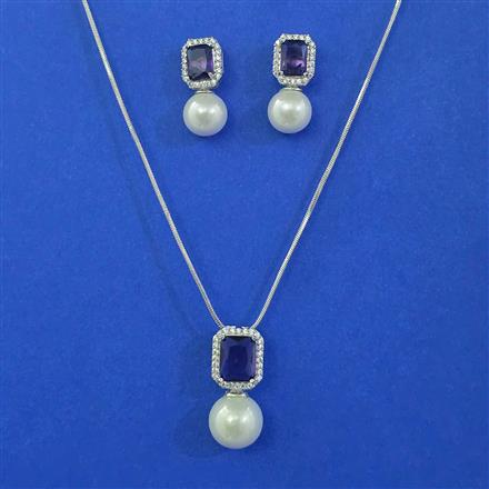 American Diamond Pearl Pendant Set with Rhodium Plating