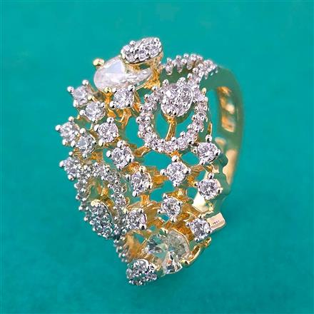 American Diamond Adjustable Ring with Rhodium Plating 2 Tone Plating