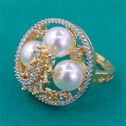 American Diamond Adjustable Ring with Rhodium Plating 2 Tone Plating