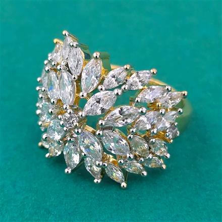 American Diamond Adjustable Ring with Rhodium Plating 2 Tone Plating