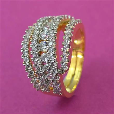 American Diamond Adjustable Ring with Rhodium Plating 2 Tone Plating