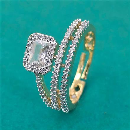 American Diamond Adjustable Ring with Rhodium Plating 2 Tone Plating