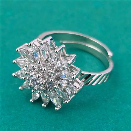 American Diamond Adjustable Ring with Rhodium Plating 2 Tone Plating