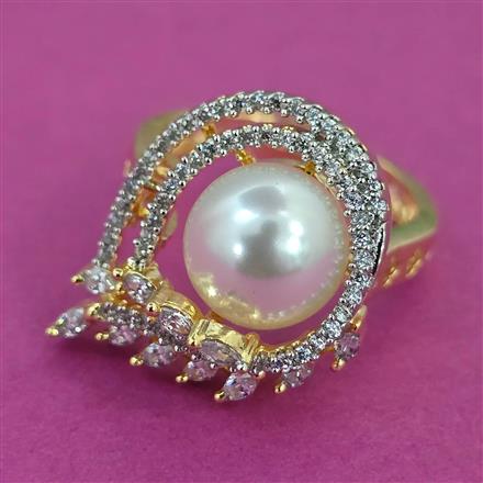 American Diamond Adjustable Ring with Rhodium Plating 2 Tone Plating