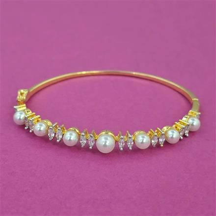 American Diamond Pearl Kada with Rhodium Plating 2 Tone Plating
