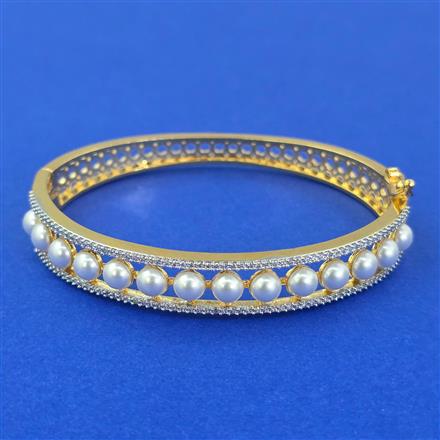American Diamond Pearl Kada with Rhodium Plating 2 Tone Plating