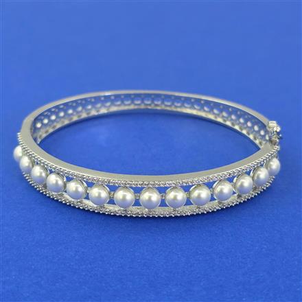 American Diamond Pearl Kada with Rhodium Plating 2 Tone Plating