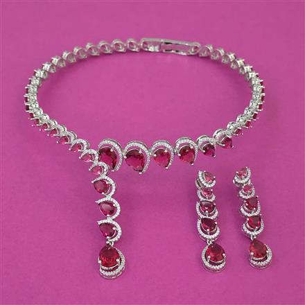 American Diamond Hasli Necklace with Rhodium Plating