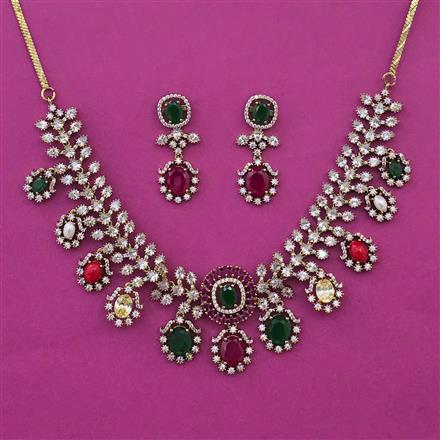 American Diamond Classic Necklace with Mehndi Plating