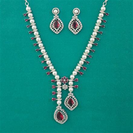 American Diamond Pearl Necklace with Rhodium Plating