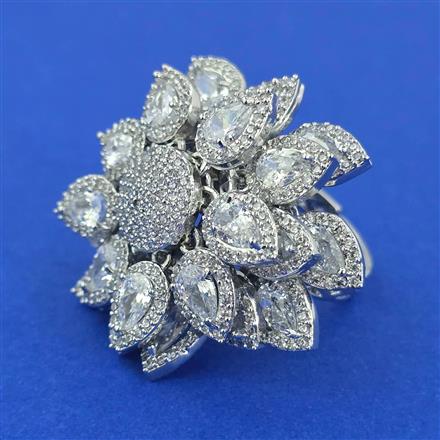 American Diamond Adjustable Ring with Rhodium Plating