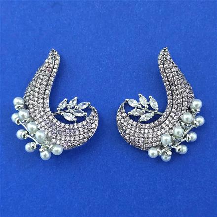 American Diamond Pearl Earring with Black Plating