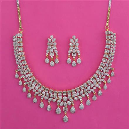 American Diamond Classic Necklace with Rhodium Plating 2 Tone Plating