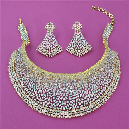 American Diamond Mukut Necklace with Rhodium Plating 2 Tone Plating