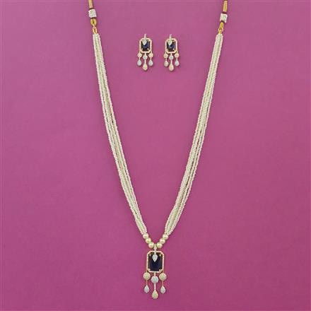 American Diamond Pearl Pendant Set with 2 Tone Plating