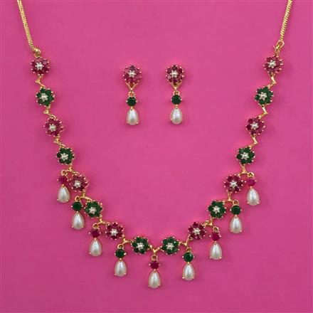 American Diamond Pearl Necklace with Gold Plating