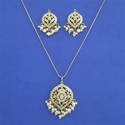 American Diamond Pearl Pendant Set with Gold Plating