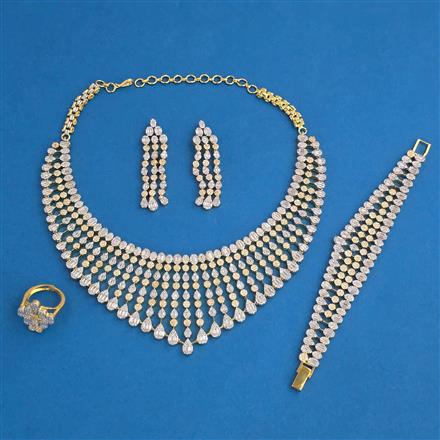 American Diamond Combo Necklace Set with Rhodium Plating 2 Tone Plating