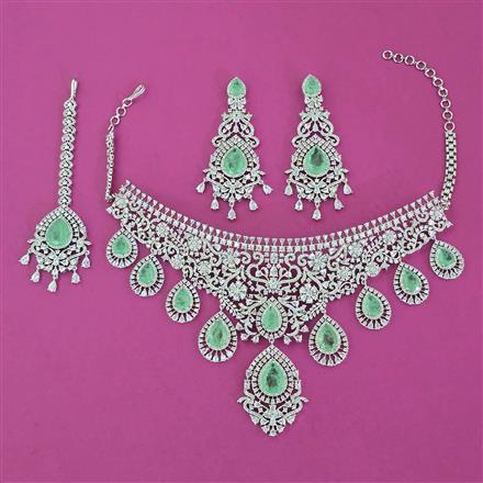 American Diamond Choker Necklace with Rhodium Plating