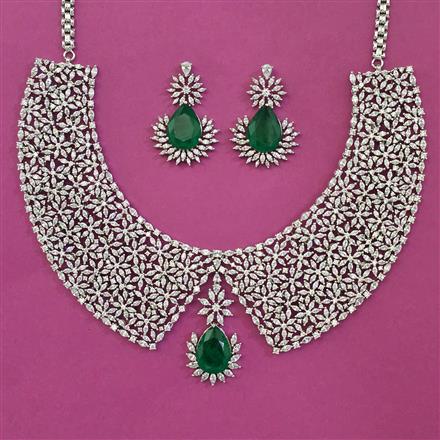 American Diamond Choker Necklace with Rhodium Plating