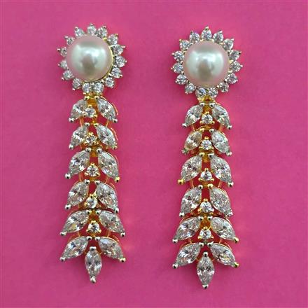 American Diamond Pearl Earring with Rhodium Plating 2 Tone Plating Mehndi Plating