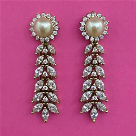 American Diamond Pearl Earring with Rhodium Plating 2 Tone Plating Mehndi Plating