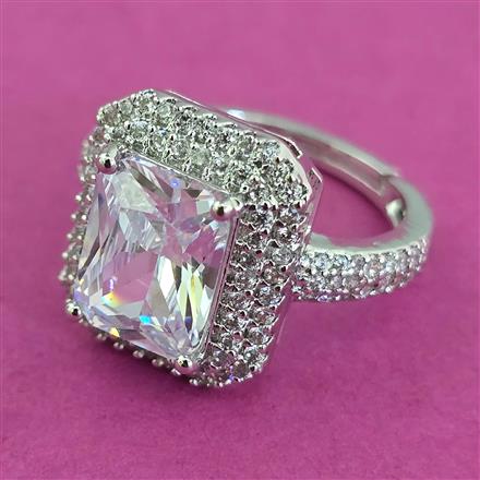 American Diamond Adjustable Ring with Rhodium Plating