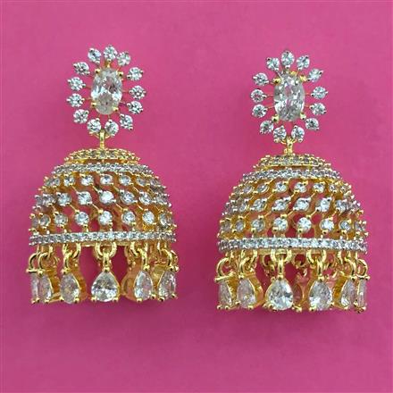 American Diamond Jhumki with Rhodium Plating 2 Tone Plating Mehndi Plating